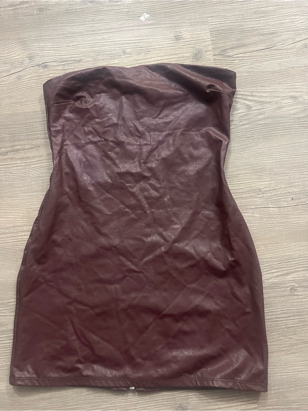 naked wardrobe Strapless Faux Leather Mini Dress in Burgundy
